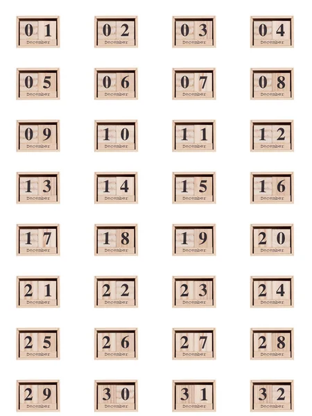 Calendario Legno Serie Date Mese Dicembre Sfondo Bianco Primo Piano — Foto Stock