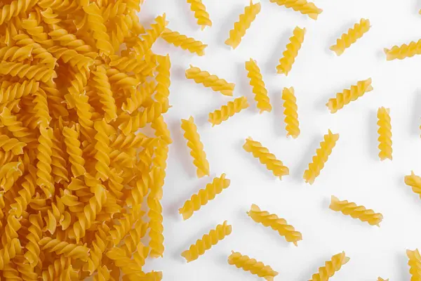 Pasta Products Form Spiral Texture White Background Close — Stock Fotó