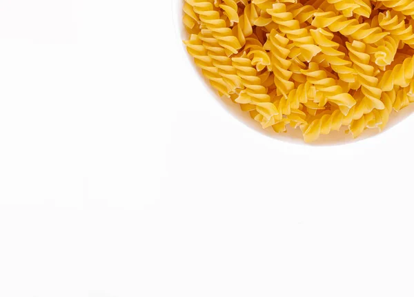 Pasta Products Form Spiral Plate Texture White Background Close — Fotografia de Stock