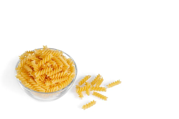 Pasta Products Form Spiral Plate Texture White Background Close — Fotografie, imagine de stoc