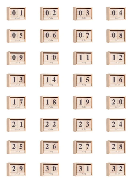 Träkalender Uppsättning Datum För Juli Månad Png Transparent Bakgrund Vit — Stockfoto