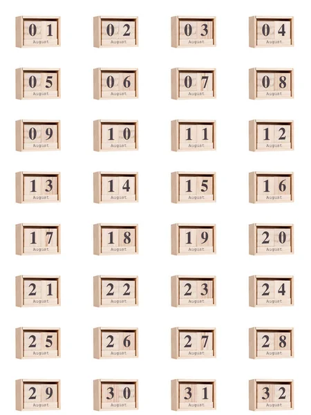 Wooden Calendar Set Dates Month August Png Transparent Background White — Stock Photo, Image