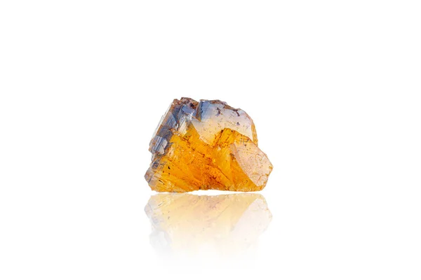 Macro Piedra Mineral Fluorita Color Amarillo Azul Sobre Fondo Blanco — Foto de Stock