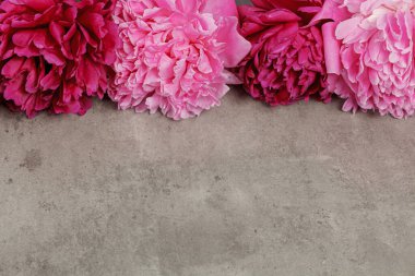 Gri masadaki güzel şakayıklar. Yakın plan.