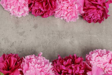 Gri masadaki güzel şakayıklar. Yakın plan.