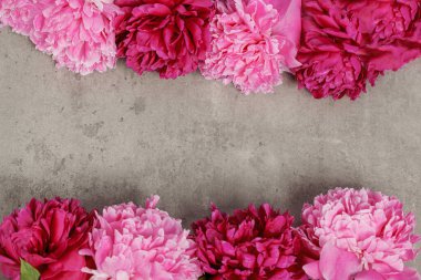 Gri masadaki güzel şakayıklar. Yakın plan.