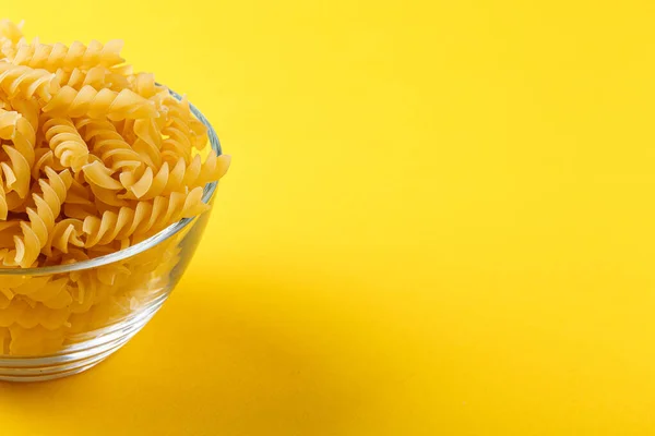 Different Types Shapes Dry Italian Pasta Yellow Background Close — Stock Photo, Image