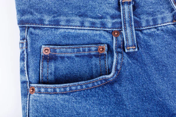 Blå Färg Jeans Struktur Vit Bakgrund Närbild — Stockfoto