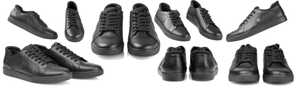 透明白色背景的黑色皮鞋 — 图库照片