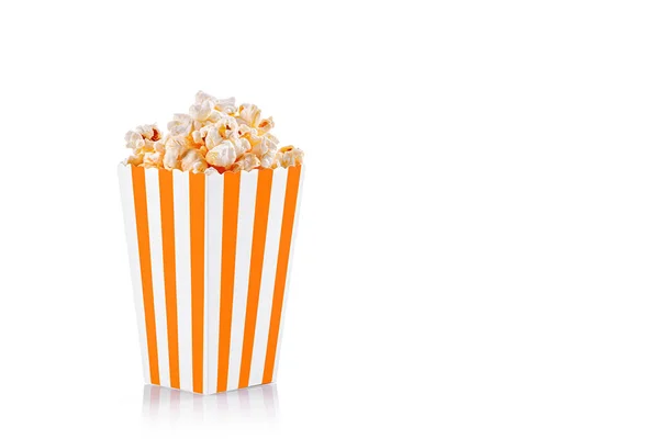 Pappglas Orange Braun Mit Popcorn Auf Weißem Transparentem Hintergrund Nahaufnahme — Stockfoto