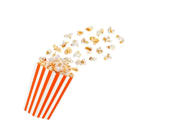 Box Orange Popcorn Flight White Transparent Background Close — Stock Photo, Image