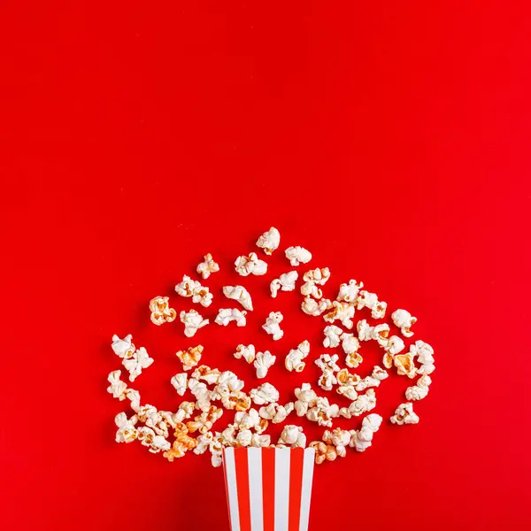 Cardboard Box Popcorn Red Background Close — Stock Photo, Image