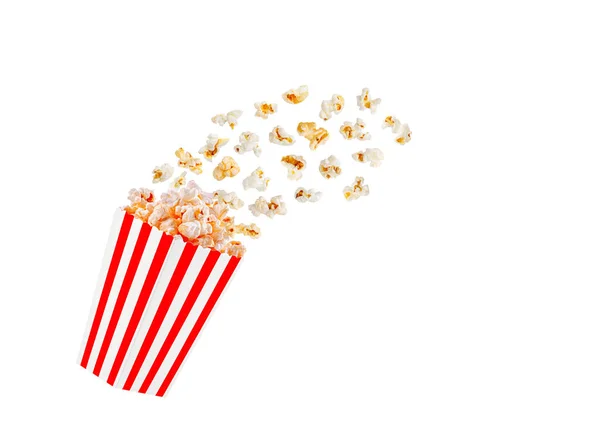 Box Red Popcorn Flight White Transparent Background Close — Stock Photo, Image