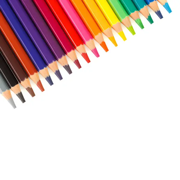 Set Mehrfarbiger Bleistifte Auf Weißem Hintergrund Nahaufnahme — Stockfoto