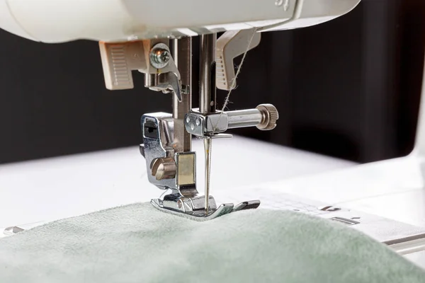 Sewing Machine Stitching Fabrics Needle Plan Close — Stock Photo, Image