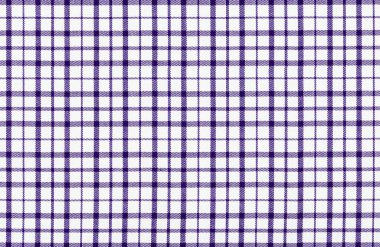 Terzilik için fabrika kumaşının mor beyaz dokusu, pamuklu kareli kumaş yakın çekim