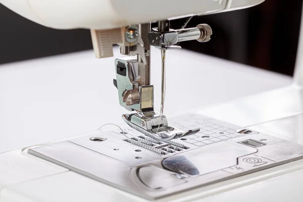 Sewing Machine Stitching Fabrics Needle Plan Close Stock Image