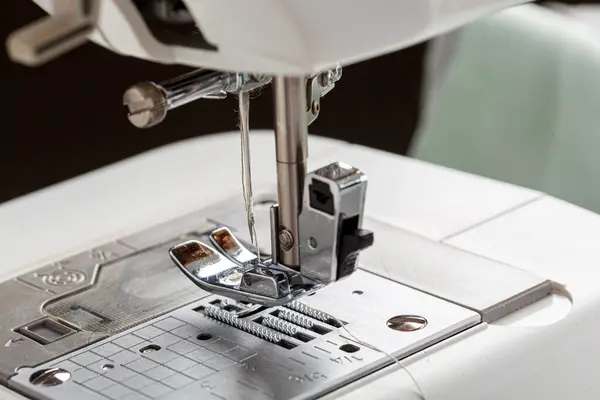 Sewing Machine Stitching Fabrics Needle Plan Close Stock Picture