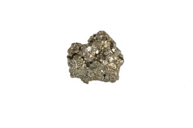 Pyrite mineral taş makrosu beyaz arkaplanda yakın plan