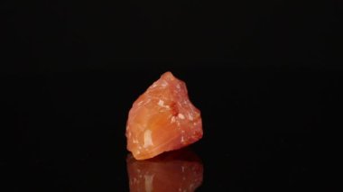 Cilalanmış mineral taşlı carnelian siyah bir arkaplan üzerinde bir daire şeklinde döner.