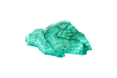 Beyaz arka planda kayadaki Malachite mineral taşı.