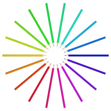 Çizim için renkli kalemler, beyaz arkaplanda Gökkuşağı renkli kalem kapat