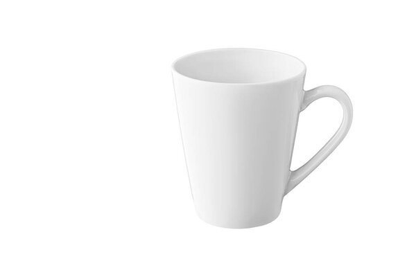 White cup for tea or coffee on isolated white background close up
