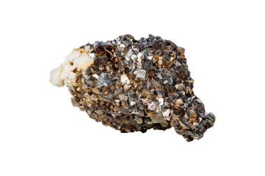 Beyaz zemin üzerinde arsenopyrite mineral taşı