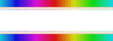 beyaz arkaplanda izole edilmiş üst ve alt kısımlardaki renkli kalemler