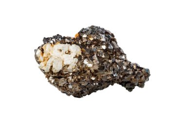 Beyaz zemin üzerinde arsenopyrite mineral taşı