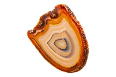 Sarı, kahverengi Akik mineral taşı üretir. Beyaz arka plan, yakın plan.