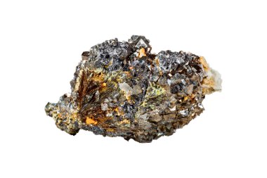 Beyaz zemin üzerinde arsenopyrite mineral taşı