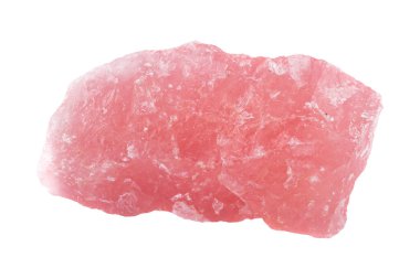 Pembe, kuvars mineral taşı beyaz arkaplanda yakın plan