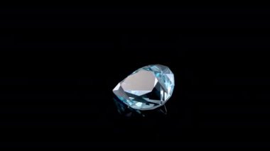 Aquamarine blue faced armut cut stone mineral makro video siyah izole arka plan yakın çekim bir daire içinde dönüyor