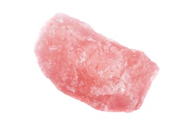 Pembe, kuvars mineral taşı beyaz arkaplanda yakın plan