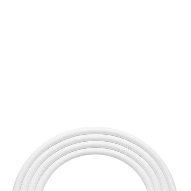 Beyaz kablo, beyaz izole edilmiş arka planda yarım daire şeklinde bükülmüş.