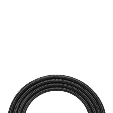 Siyah kablo, beyaz izole edilmiş arka planda yarım daire şeklinde bükülmüş.