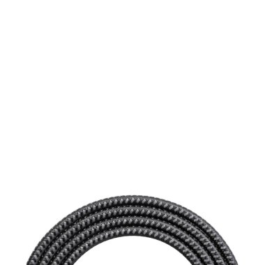 Siyah kablo, beyaz izole edilmiş arka planda yarım daire şeklinde bükülmüş.