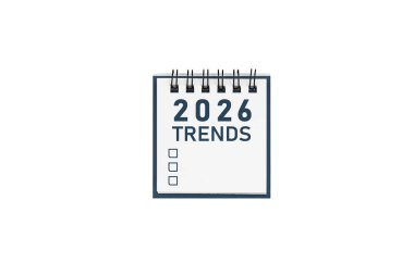 Açık mavi arka planda 2026 Trends takvim tasarımı. İş stratejisi ve gelecekle ilgili planlar için harika.