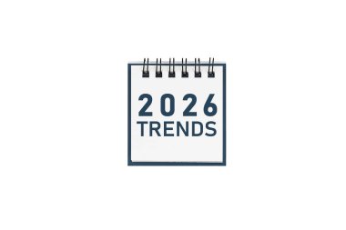 Açık mavi arka planda 2026 Trends takvim tasarımı. İş stratejisi ve gelecekle ilgili planlar için harika.