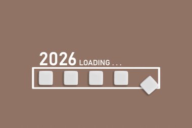 2026 Brown arkaplanına metin yükleniyor. Ticari planlama, mali eğilimler ve gelecekteki ekonomik kavramlar için ideal, kapat