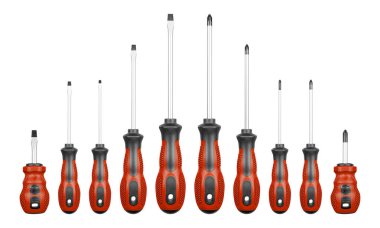 İzole edilmiş beyaz arka plan üzerinde Philips ve düz başlı tornavidalar kahverengi renk seti