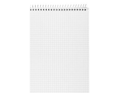 Beyaz izole bir arkaplana sarmal bağlayıcı ile işaretlenmiş kağıt defter, öğrenme materyalleri, ofis dekorasyonu ve sanatsal tasarımlar için harika.