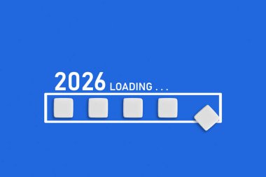 2026 mavi arkaplan üzerine metin yükleniyor. Ticari planlama, mali eğilimler ve gelecekteki ekonomik kavramlar için ideal, kapat