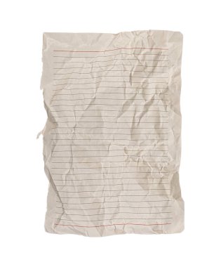 Beyaz arka planda kırmızı çizgili buruşuk bir kağıt çalışma notlarına uyuyor. Engebeli dokusu, eğitim kavramları için bir öğretim aracı görevi görür..