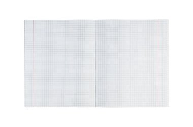 İzole edilmiş beyaz arkaplan üzerinde açık sayfaları olan işaretlenmiş bir defter, notlar ve genel kullanım için ideal. Şebeke düzeni ile eğitim, ofis görevleri ve yaratıcı projeler için çok yönlüdür..