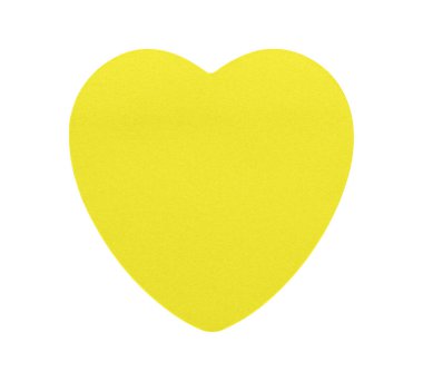 Beyaz arka plan üzerine parlak sarı kalp şeklinde yapışkan bir not kağıdı. Romantik mesajlar veya yaratıcı hatırlatıcılar için mükemmel. Ofis veya ev kullanımı için basit ve canlı tasarım.