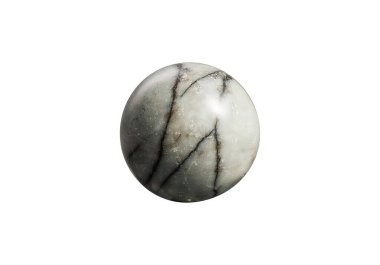 İzole edilmiş beyaz bir zemin üzerinde canlı bir Çin Picasso topu, parlak bir yüzey ile koyu siyah ve beyaz zıtlıklar sergiliyor. Manevi dekor ya da mücevher gösterimi için mükemmel.