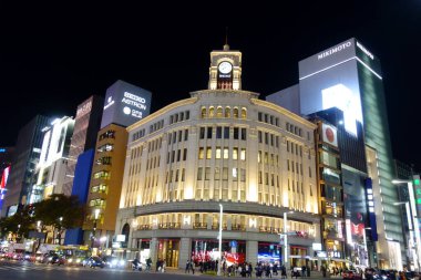 November 15, 2018: Clock Tower, Yonchome intersection, Sukiyabashi intersection, Ginza, Tokyo, Japan.