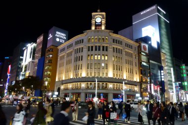 November 15, 2018: Clock Tower, Yonchome intersection, Sukiyabashi intersection, Ginza, Tokyo, Japan.